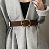 2025新款宽腰带女士绒面棕色复古百搭装饰配大衣毛衣裙子粗皮带