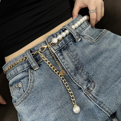 女珍珠金属合金甜美腰链女