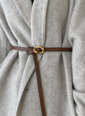 真皮牛皮打结细腰带女搭配裙子毛衣西装大衣装饰小皮带百搭简约潮