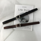 无孔复古风韩版 饰皮带chic长方形银色哑光扣头学生女腰带青年黑 装