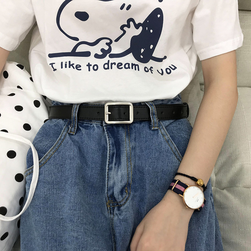 韩国百搭uzzlang复古黑色细腰带BF风韩版学生青年皮带休闲裤带女