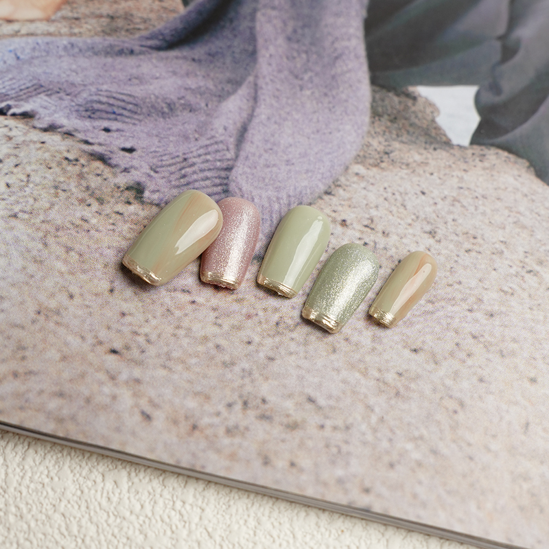 手工穿戴甲手作豆绿色显白猫眼高级感穿戴式美甲成品假指甲贴片