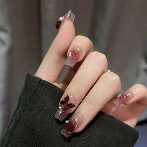 纯手工光疗穿戴甲片乌梅子酱穿戴甲成品重复使用美甲贴片
