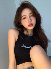 Real auction real price pure desire short letter printed knitted vest summer Spice Girl fried Street slim sexy sleeveless top