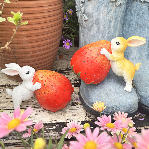 园艺草莓兔子装饰摆件