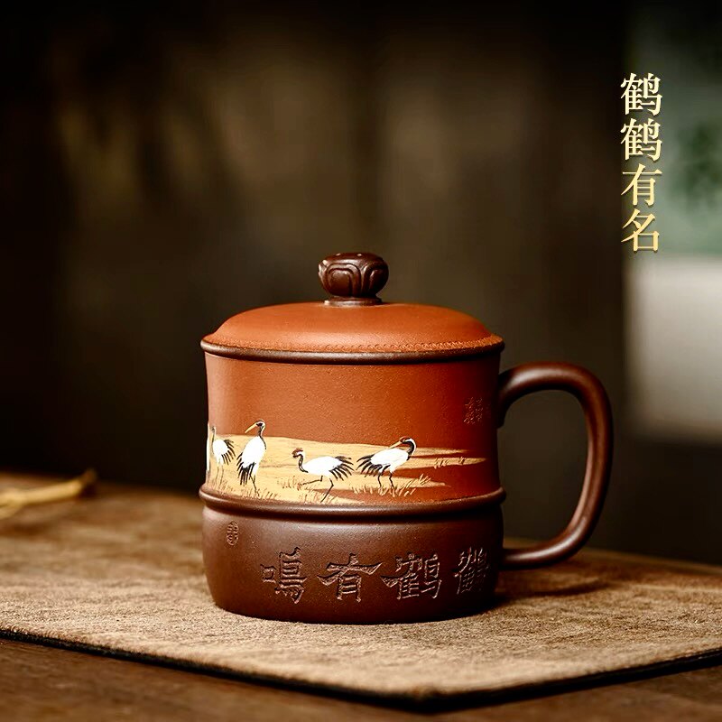 珍藏级 宜兴紫砂杯 名家吴春艳 纯手工泡茶杯子 大容量 鹤鹤有名