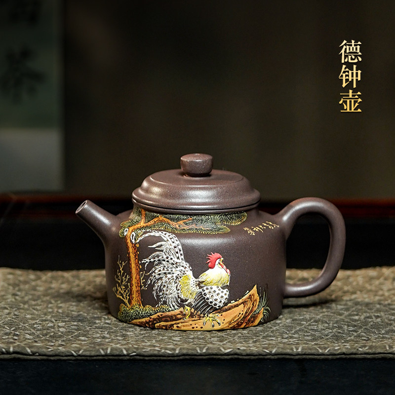 珍藏版 宜兴紫砂壶纯全手工茶壶 名家收藏陶岭张小岭泥绘 德钟壶
