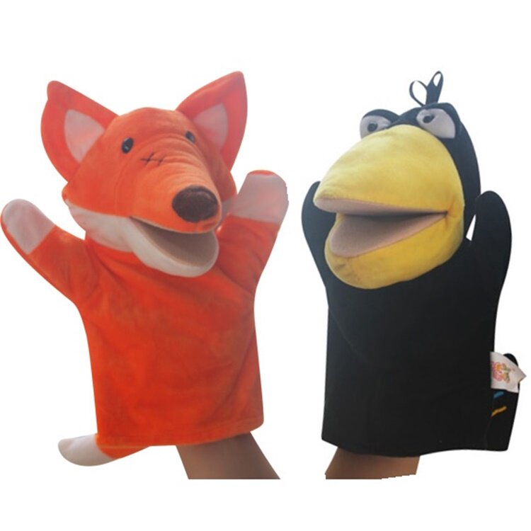 乌鸦和狐狸张嘴手偶幼儿园讲故事道具毛绒安抚手套舞台剧动物玩具