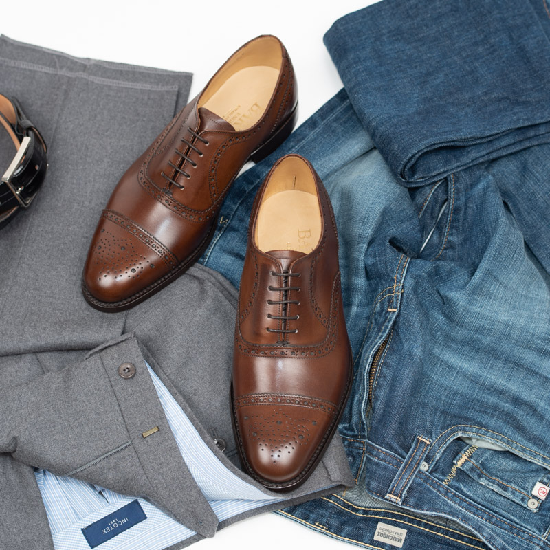 barker英国固特异手工布洛克皮鞋