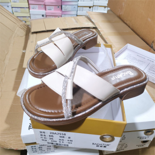 女外穿一字带凉拖鞋 粗跟水钻凉拖鞋 芭佳图2558 2025夏款 实体店女鞋