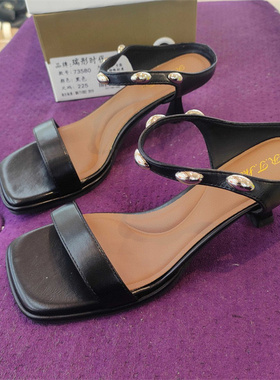 瑞彤时代实体店女鞋2025夏款细跟方头一字拖百搭高跟凉拖鞋73580