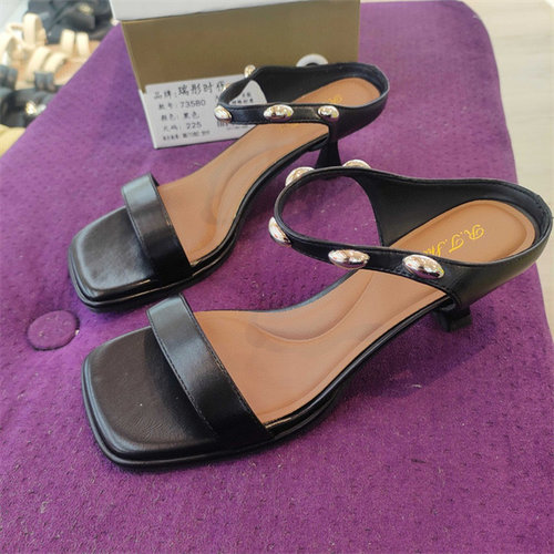 瑞彤时代实体店女鞋2025夏款细跟方头一字拖百搭高跟凉拖鞋73580