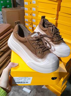 真皮厚底单鞋2024秋季款休闲松糕底女鞋深口系带板鞋好亿典96362