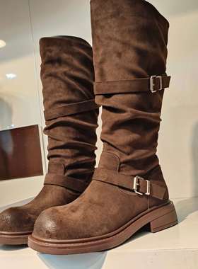实体店女鞋2025冬季加绒保暖皮带扣骑士靴女长筒堆堆靴VL5807-10