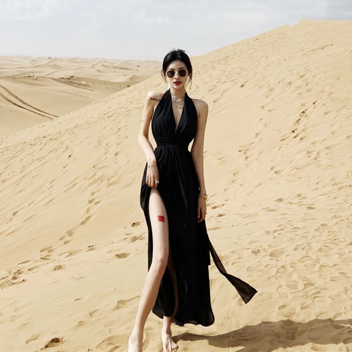 沙漠度假裙拍照好看的黑色