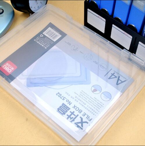 得力5702文具盒 透明PP文件收纳盒A4资料盒 透明手提式收纳盒大号