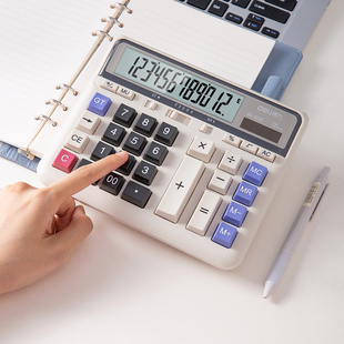 包邮得力2135计算器 办公计算器12位双电源电脑按键大按键双电源