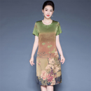 印花宽松遮肚桑蚕丝裙子 中老年妈妈真丝连衣裙改良旗袍加肥加大码