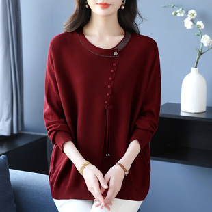 中年妈妈春装 女薄款 宽松显瘦加肥特大码 遮肚T恤桑蚕丝上衣 针织衫