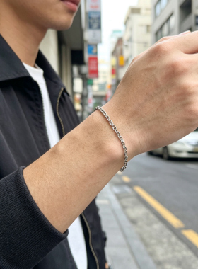 西部牛仔链手链简约钛钢O字链手链 男士基础款百搭素链饰品