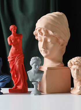 莫兰迪色石膏维纳斯素描人物雕塑