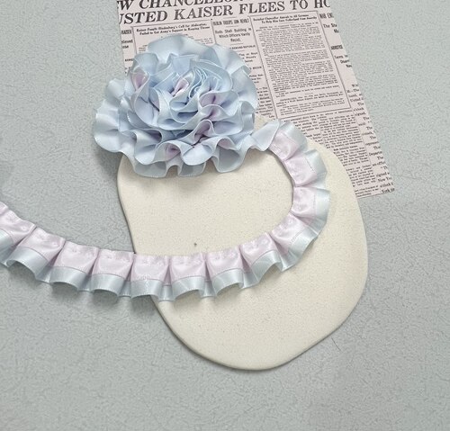 2.5cm宽粉蓝色皱褶蕾丝花边辅料手工diy装饰裙子下摆荷叶边