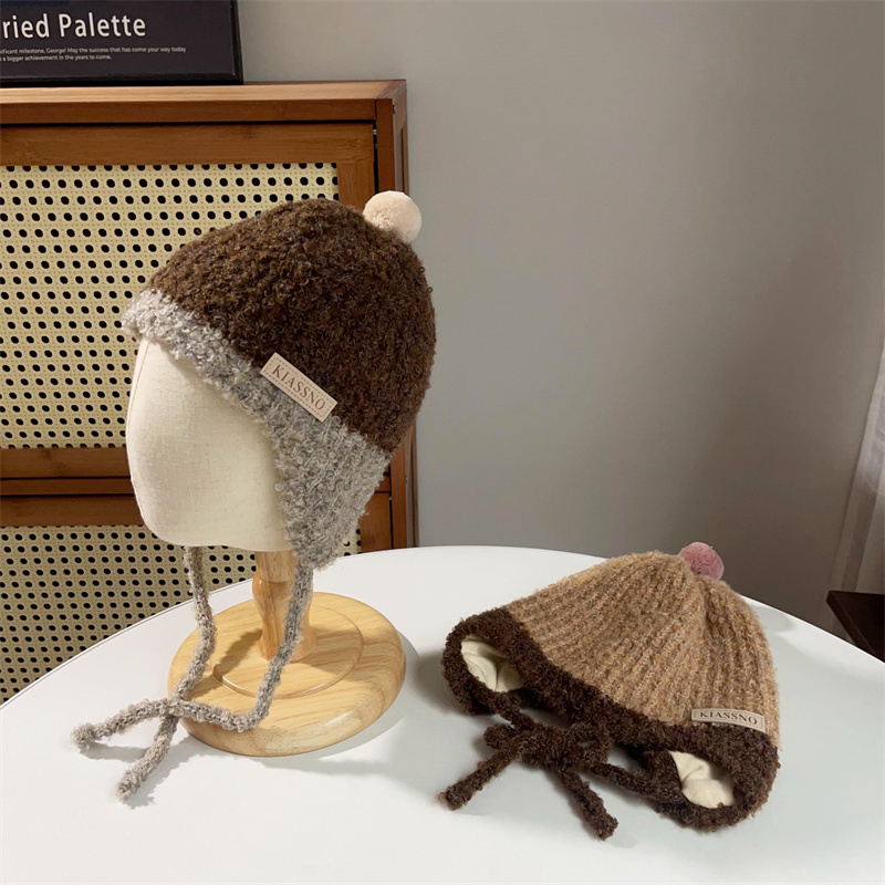 撞色保暖包头针织帽防寒加厚护耳