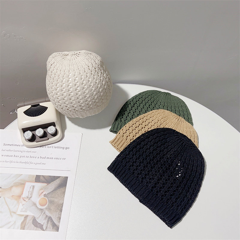 ins韩国儿童帽子春秋女童针织帽男童宝宝薄款镂空毛线帽瓜皮帽潮