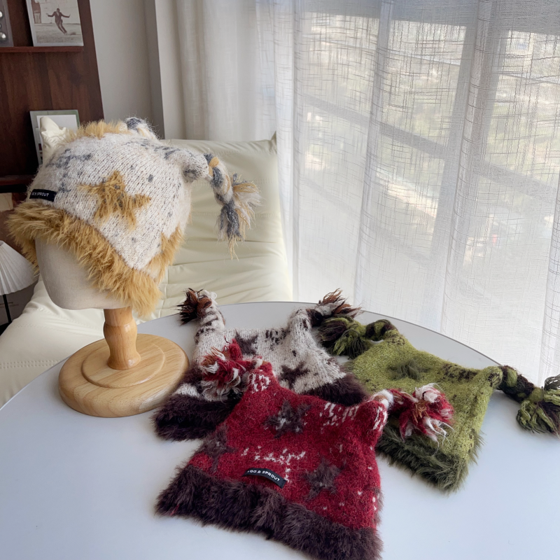 韩版大童秋冬新款毛绒星星帽保暖