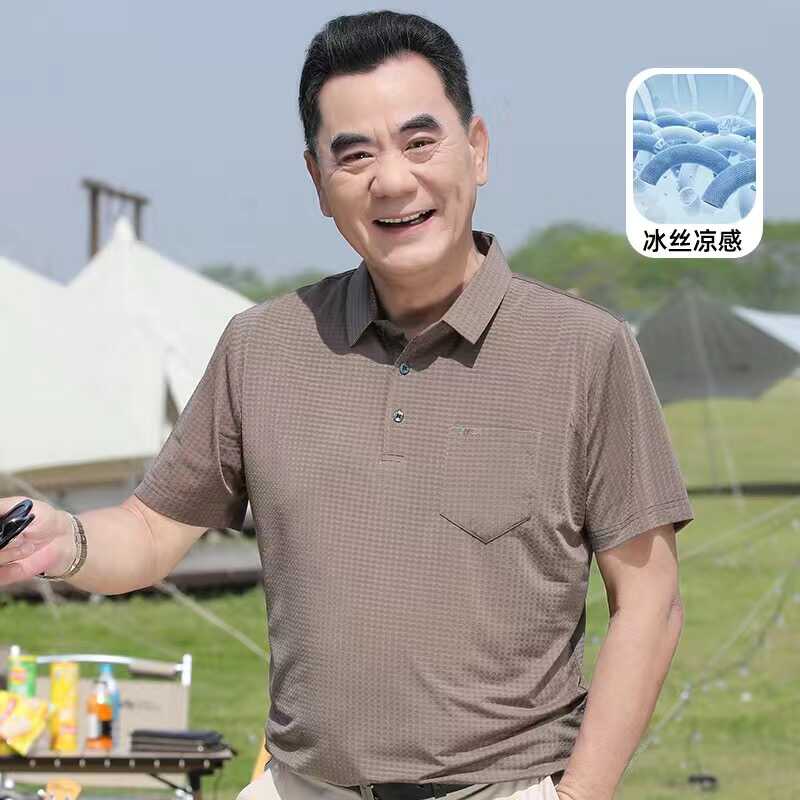 中年男士爸爸装夏季新款2024凉感短袖T恤翻领Polo衫上衣_朵拉贝_男装