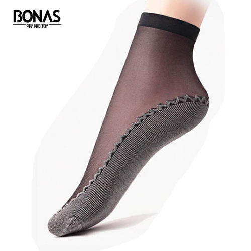 宝娜斯夏季超薄款短丝袜女脚底加棉防勾丝短袜2428防滑32001曼姿