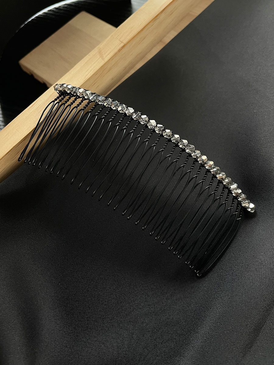 人造水晶发梳插梳刘海梳大号 铁合金带齿盘发插 手工插梳简约发饰