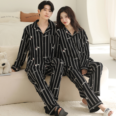 情侣睡衣春秋款长袖纯棉布料100全棉秋冬秋天男女加厚家居服套装