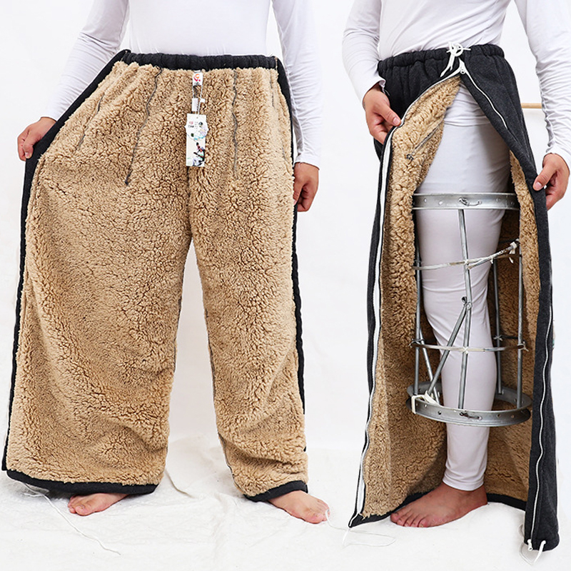 厚绒棉质男女护理裤侧开拉链裤子