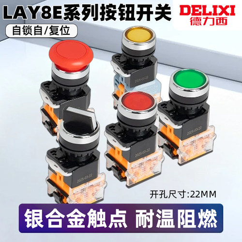 德力西LAY8E(LA38)-11BN按钮开关按压式带自锁启动停止自复位点动