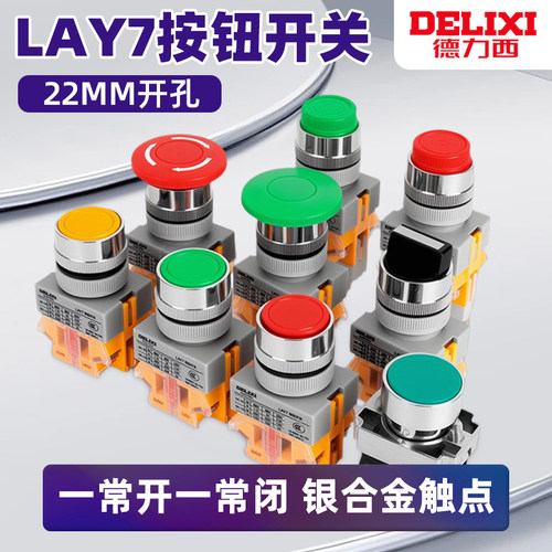 按钮复位自锁带灯按钮旋钮自11D急停-德力西按钮开关11BN平头LAY7