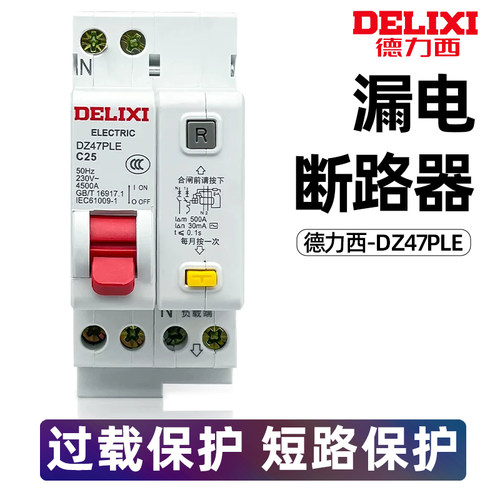 德力西DZ47PLE双进双出1P+N家用空气开关带漏电断路器32A安保护器