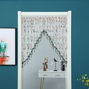 法式门帘吊珠复古蕾丝隔断氛围拱形打孔半帘刺绣纱帘走廊卧室厨房