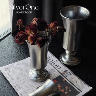 SilverOne高级银色大口径花瓶干花欧式 饰 客厅入户门摆件玄关柜装