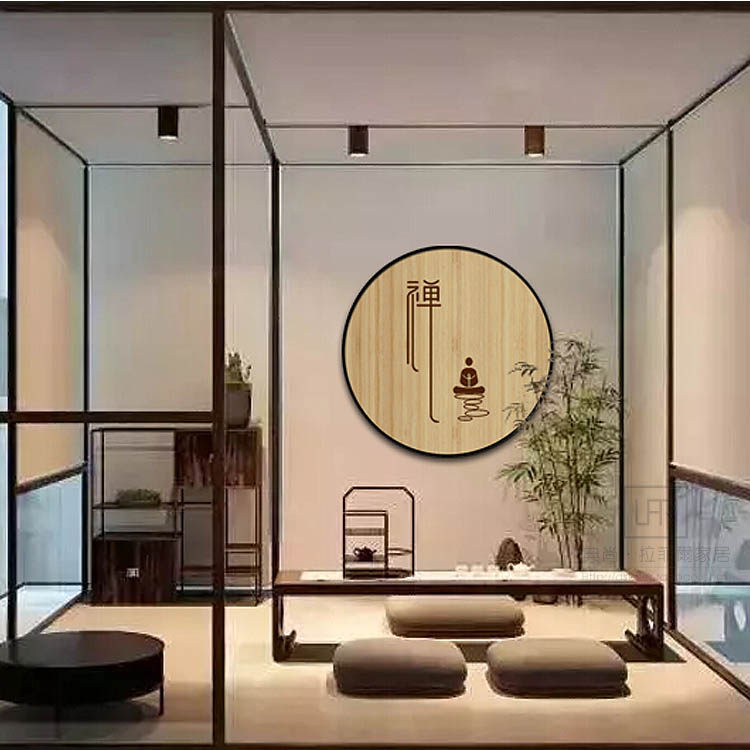 中式禅意挂画客厅背景墙装饰画玄关画中国风壁画采耳茶室禅字竹画