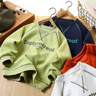 男孩时髦百搭上衣 衫 儿童刺绣卫衣春秋2025新款 圆领中大童洋气长袖