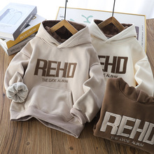 儿童加绒连帽卫衣秋冬2025新款男孩加厚保暖上衣中大童洋气长袖潮