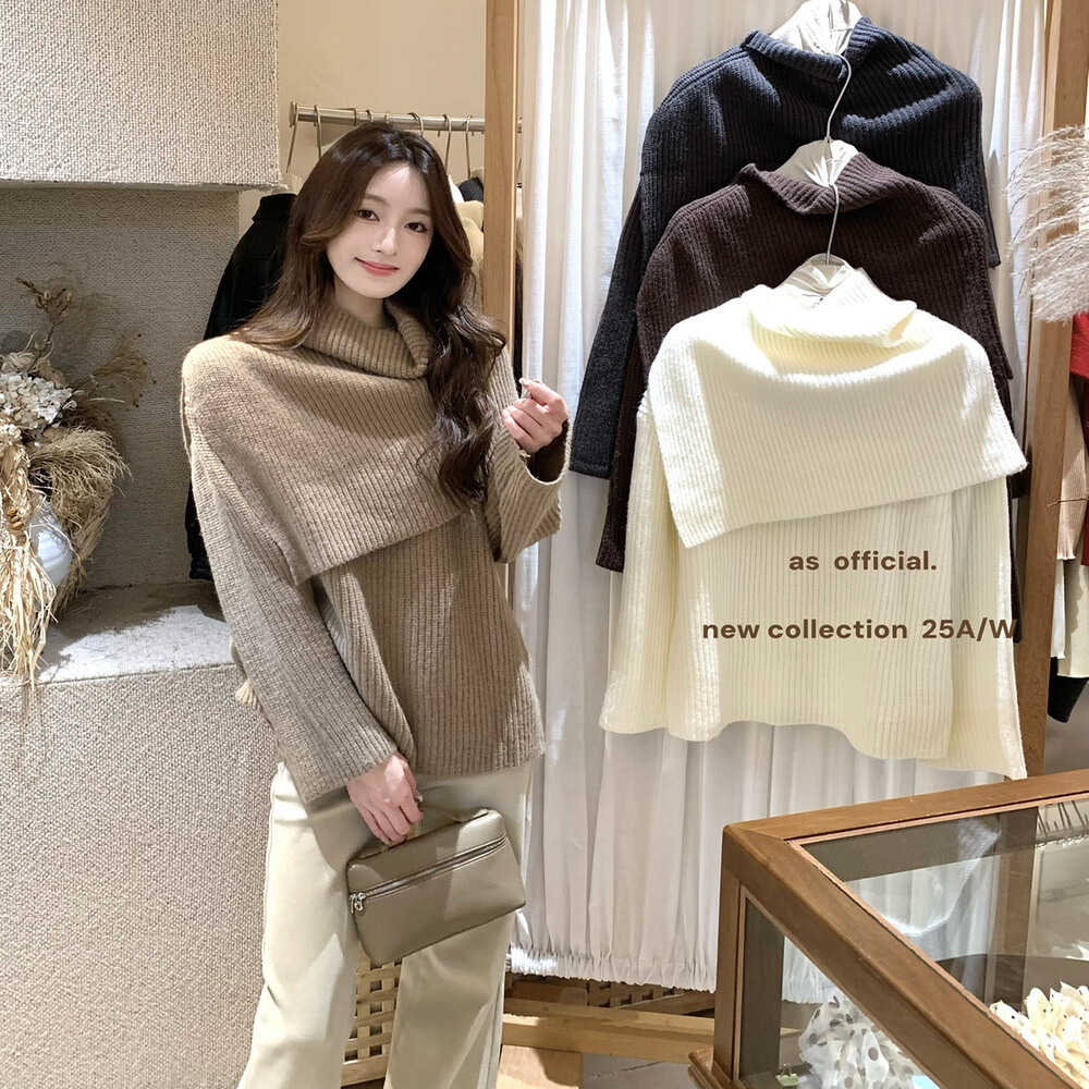 高智感不规则披肩毛衣两件套