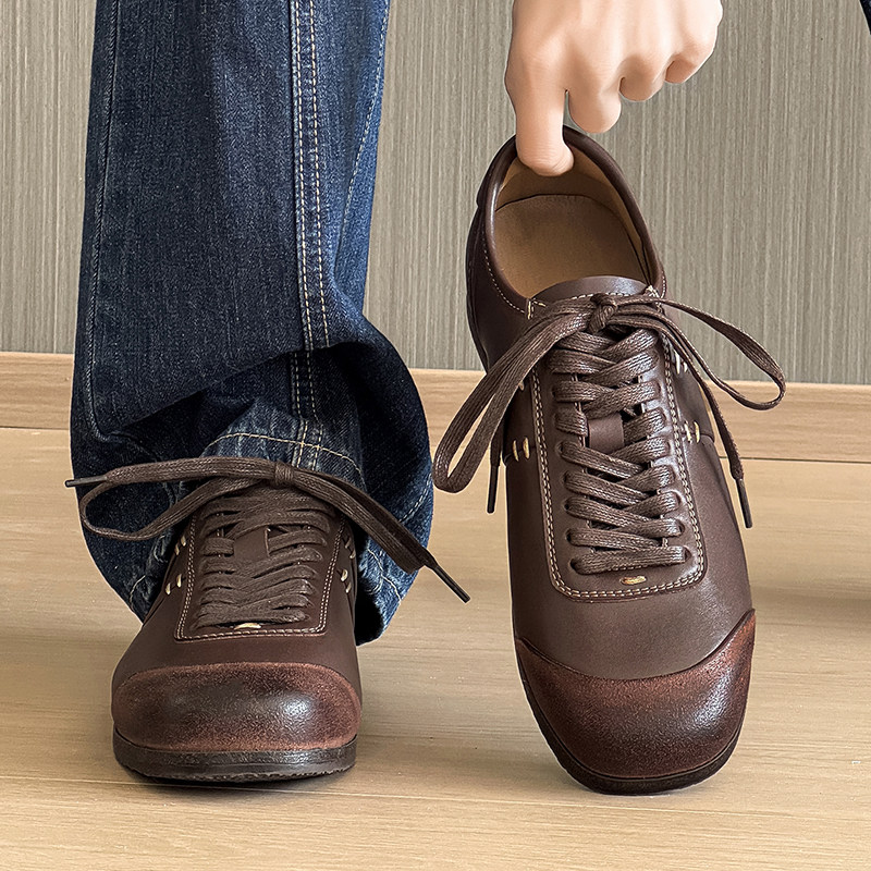 2026春季新款复古德训鞋男女百搭低帮平底休闲皮鞋透气极简拳击鞋,流行男鞋,德训鞋,淘宝优惠券,粉丝福利购,淘宝优惠卷