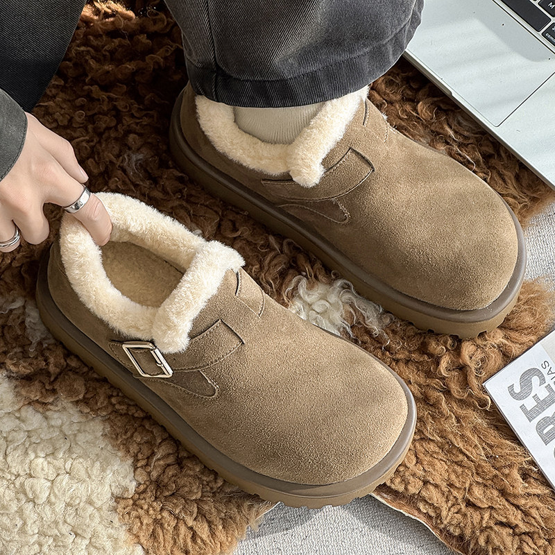 毛绒雪地靴男2025冬季新款加绒保暖全包勃肯鞋户外休闲防寒棉鞋潮