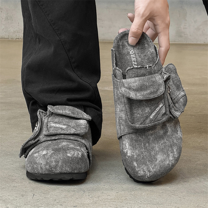 小众设计感牛仔包头半拖鞋男夏季透气复古外穿勃肯鞋懒人穆勒鞋潮