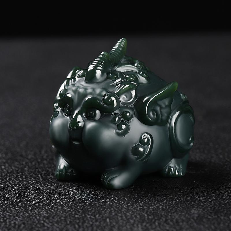 新品和田玉貔貅手把件新疆细料青玉吸金兽玉石把玩男女玉器文玩件
