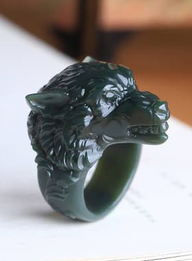 狼头玉扳指新疆和田玉真品玉器