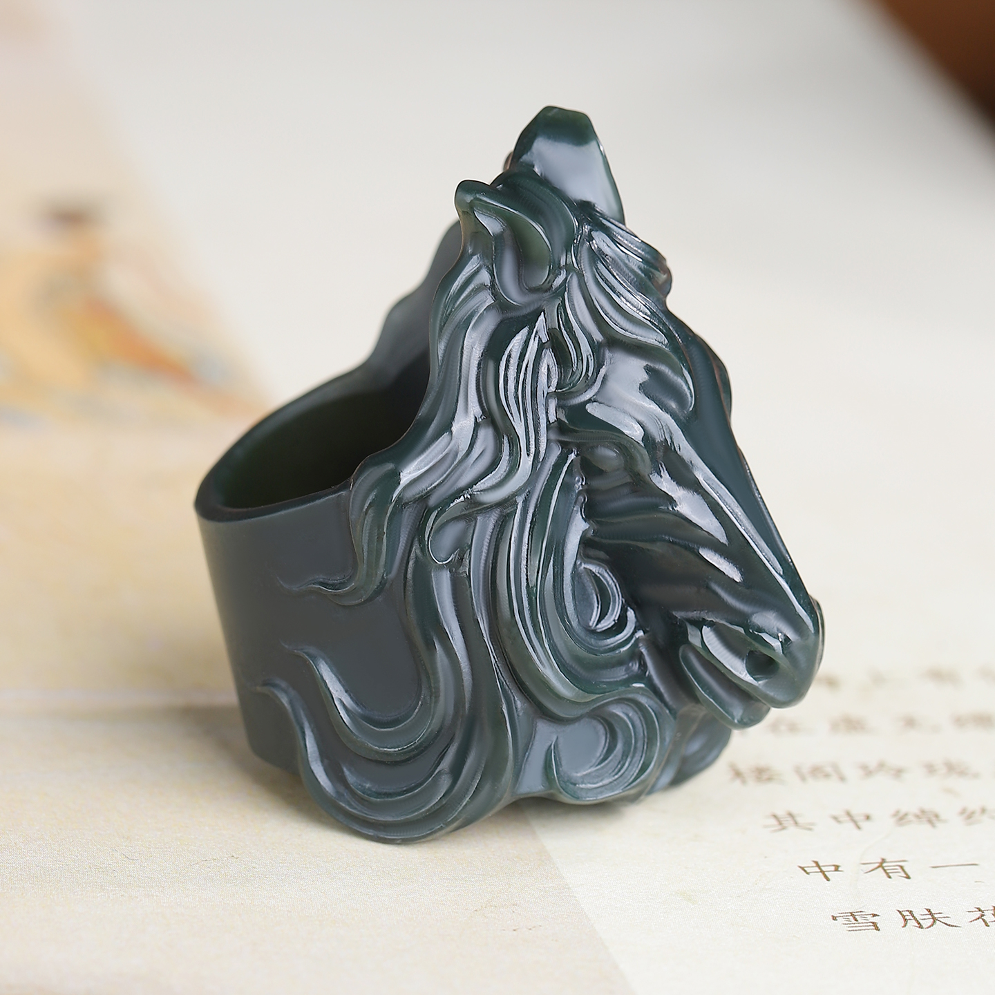 马戒指宽版指环玉扳指真品和田玉