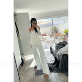 女秋冬 阔腿裤 SNT 复古时髦高腰宽松垂坠感白色直筒阔腿牛仔裤